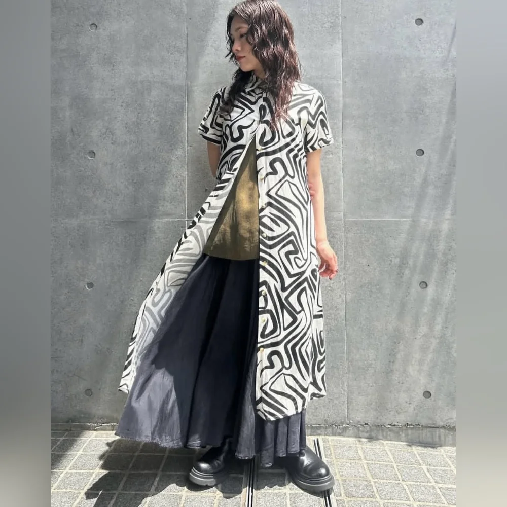 Women's Sz Small Dress Cotton Flax Abstract Maxi Artsy Lagenlook Art - Picture 3 of 10